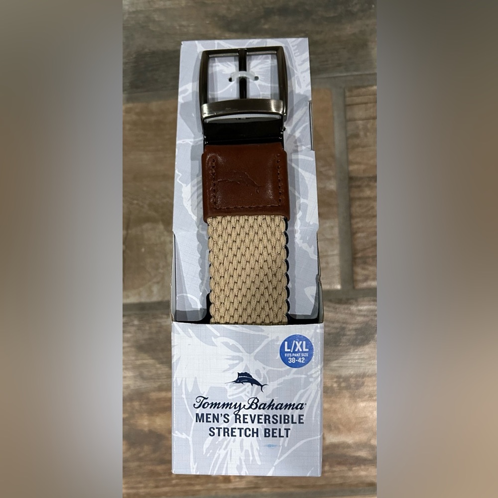 Tommy Bahama Stretch Belt Reversible Mens Size 38-42 L XL Khaki  and Blue